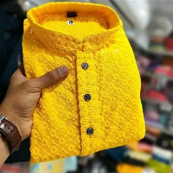 FOXDX_Men_Chikan_Embroidery_Pure_Rayon_Straight_Only_Kurta