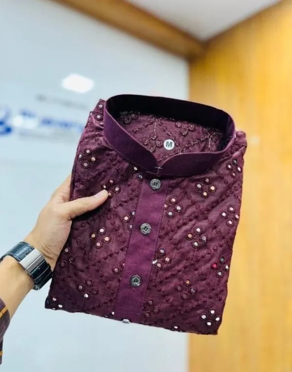 FOXDX_Purple_Men_Embellished_Straight_Kurta