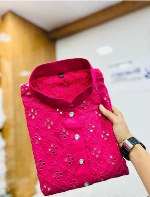 FOXDX_Pink_Men_Embellished_Straight_Kurta
