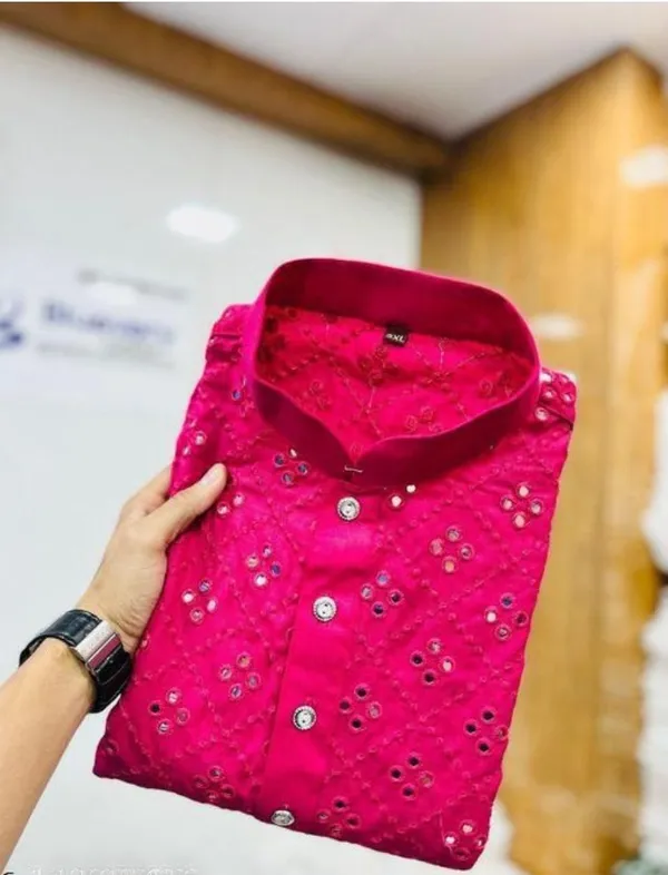 FOXDX_Pink_Men_Embellished_Straight_Kurta
