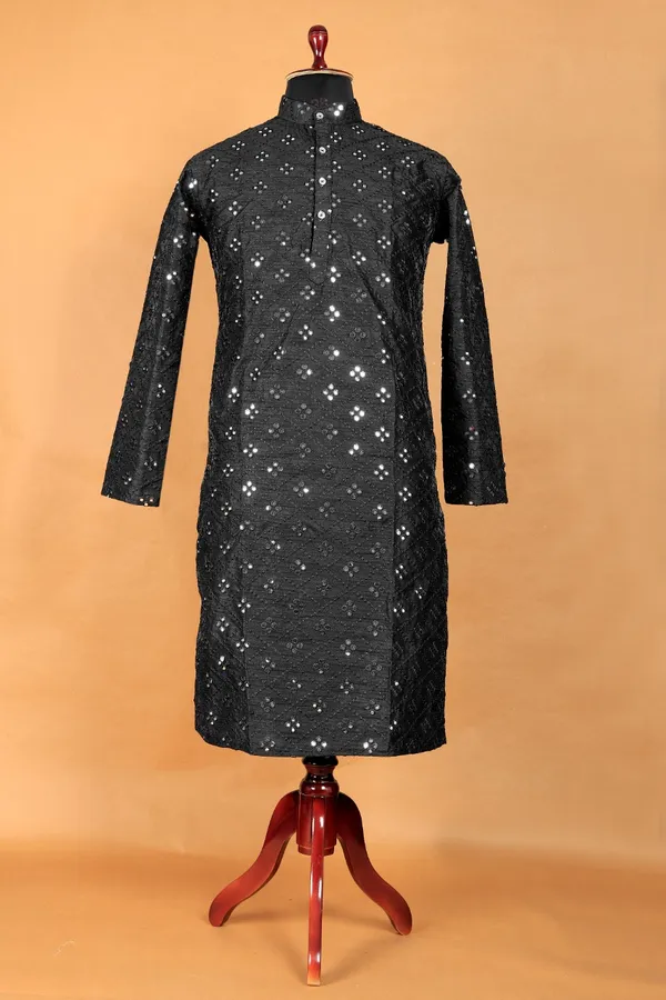 FOXDX_Black_Men_Embellished_Straight_Kurta