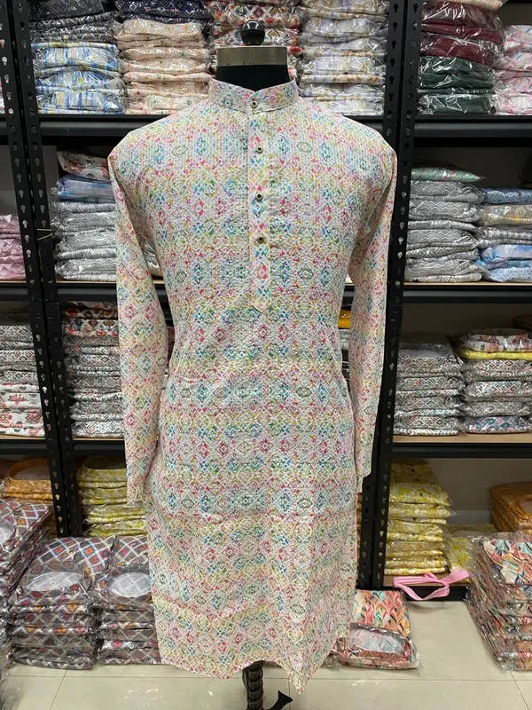 New_Super_Trending_Designer_Kurta_For_Men_With_Crochet_Sequence_Work_And_Digital_Print