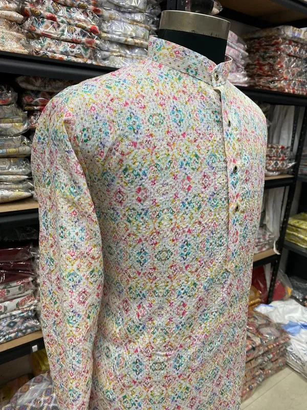 New_Super_Trending_Designer_Kurta_For_Men_With_Crochet_Sequence_Work_And_Digital_Print