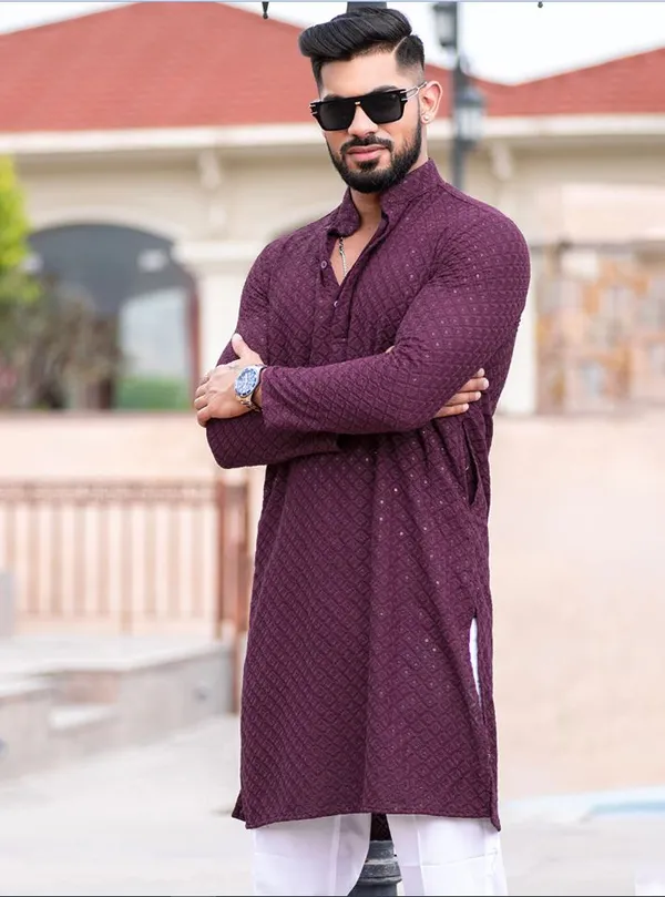 FOXDX_Men_Chikan_Embroidery_Pure_Rayon_Straight_Only_Kurta