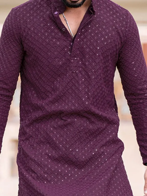 FOXDX_Men_Chikan_Embroidery_Pure_Rayon_Straight_Only_Kurta