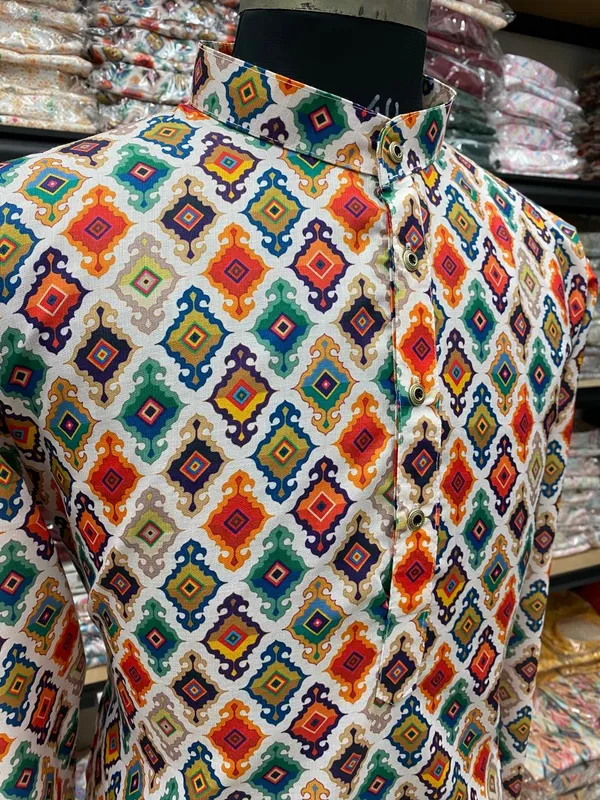FOXDX_Trendy_Digital_Printed_Kurta_Men'S_Magic_Fabric_Only_Kurta