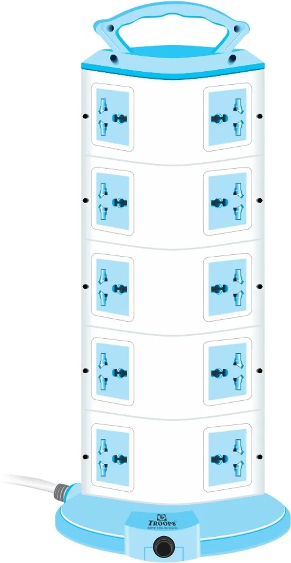 TROOPS_White_&_Blue_Plastic_10_Socket_Single_Adapter