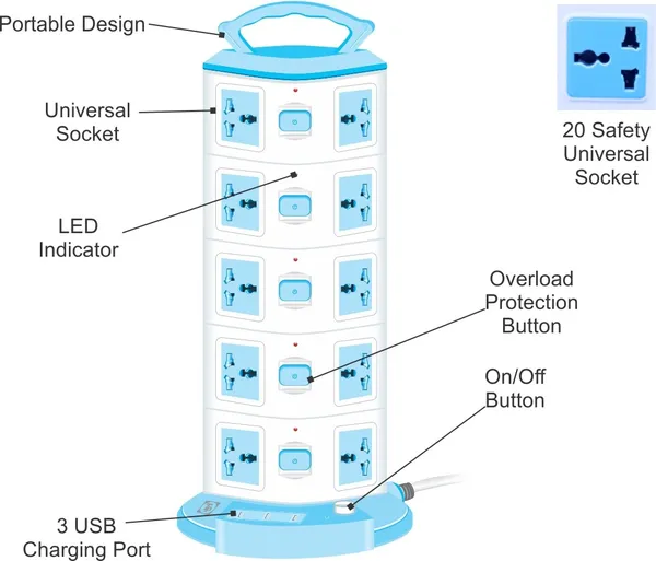 TROOPS_White_&_Blue_Plastic_10_Socket_Single_Adapter