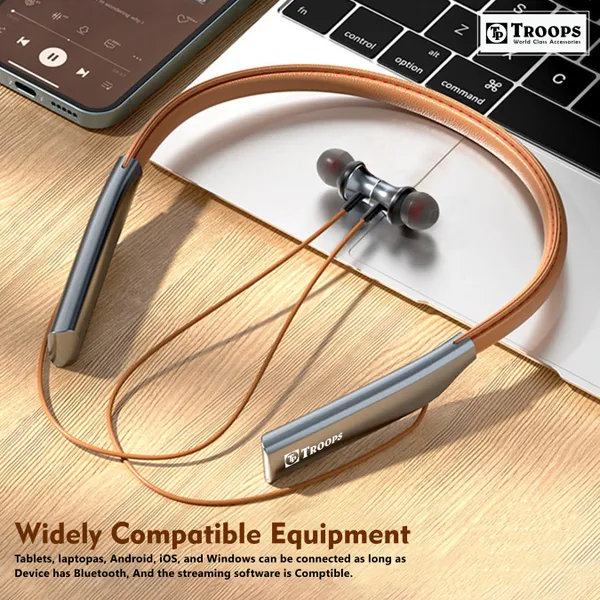 TP_TROOPS_Wireless_in_Ear_Bluetooth_Magnetic_Earbuds_Neckband_with_ENC_Mic,_60HR_Playtime_Bluetooth_Headset__(Brown,_In_the_Ear)