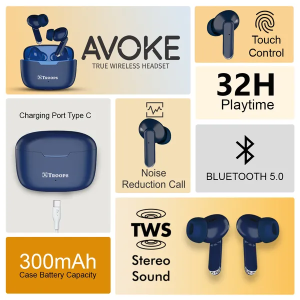 TP_TROOPS_Truly_Wireless_Earbuds_with_32Hr_Playtime,Quad_Mic_with_ENC,Low_Latency,_BT_v5.0_Bluetooth_Headset__(Blue,_True_Wireless)Be_the_first_to_Review_this_product