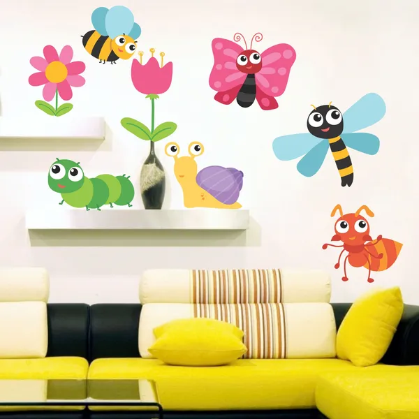 Multicolour_Decorative_Flowers_Insects_-_Baby_-_Kids_-_Nursery_Pre_School_Kinder_Garden_Wall_Sticker'_(_100cm_X_60_cm_)