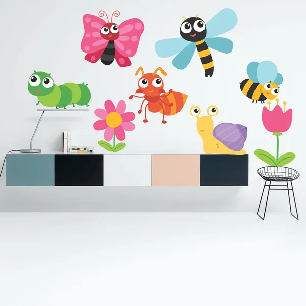 Multicolour_Decorative_Flowers_Insects_-_Baby_-_Kids_-_Nursery_Pre_School_Kinder_Garden_Wall_Sticker'_(_100cm_X_60_cm_)