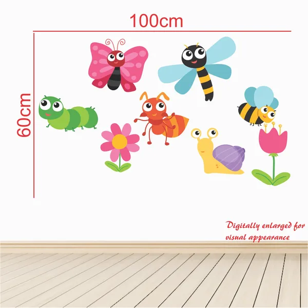 Multicolour_Decorative_Flowers_Insects_-_Baby_-_Kids_-_Nursery_Pre_School_Kinder_Garden_Wall_Sticker'_(_100cm_X_60_cm_)