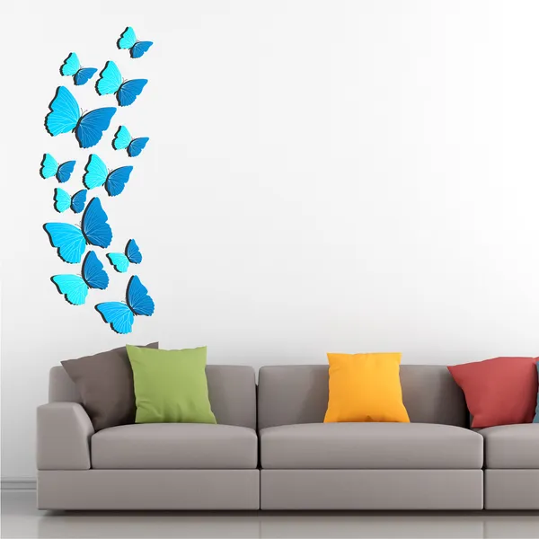 Multicolour_Cool_3D_Butterfly_in_Shades_Of_Blue_Wall_sticker'_(_400cm_X_100_cm_)