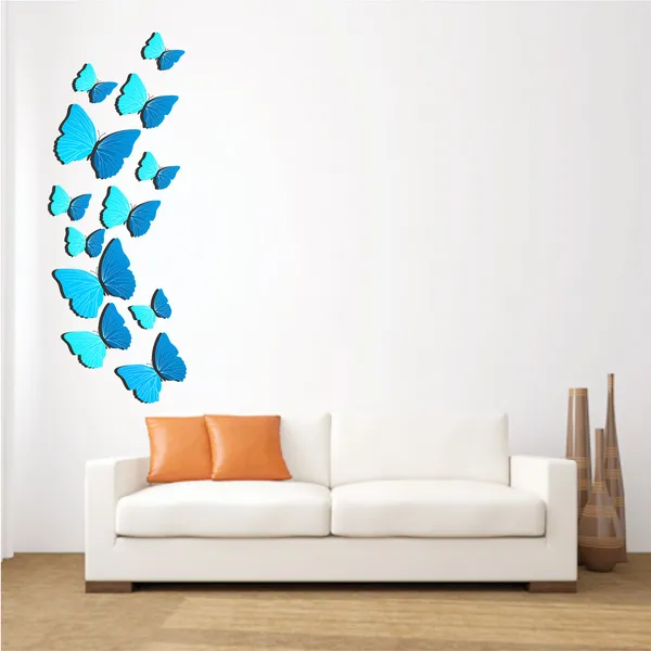 Multicolour_Cool_3D_Butterfly_in_Shades_Of_Blue_Wall_sticker'_(_400cm_X_100_cm_)