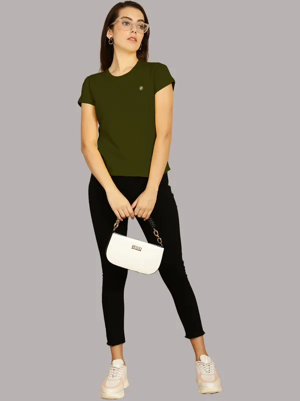 Pack_of_2_Yellow_&_Olive_Green_Cotton_Round_Neck_T-Shirt_For_Women