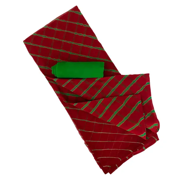 Red_Green_Hand_Leheriya_Light_Weight_Saree_With_Blouse_For_Women