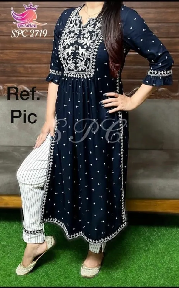 Blue_Viscose_Rayon_Embroidered::Printed_Ethnic_Set_For_Women