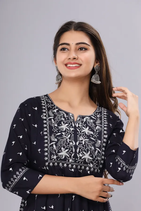Blue_Viscose_Rayon_Embroidered::Printed_Ethnic_Set_For_Women