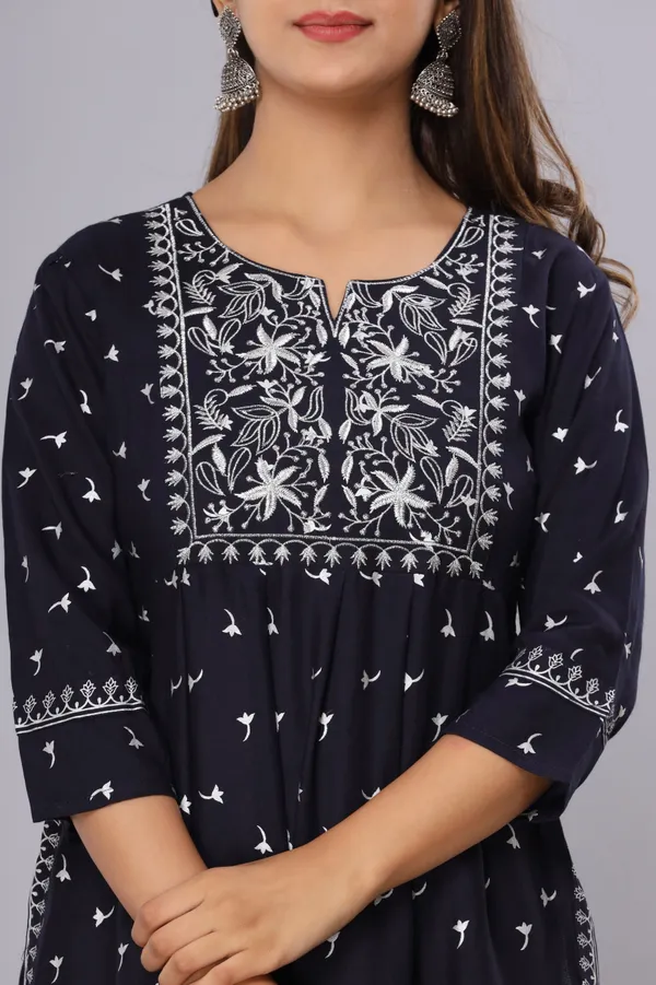 Blue_Viscose_Rayon_Embroidered::Printed_Ethnic_Set_For_Women