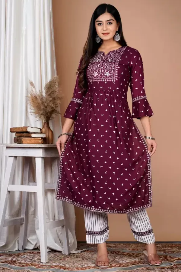 Purple_Viscose_Rayon_Embroidered::Printed_Ethnic_Set_For_Women