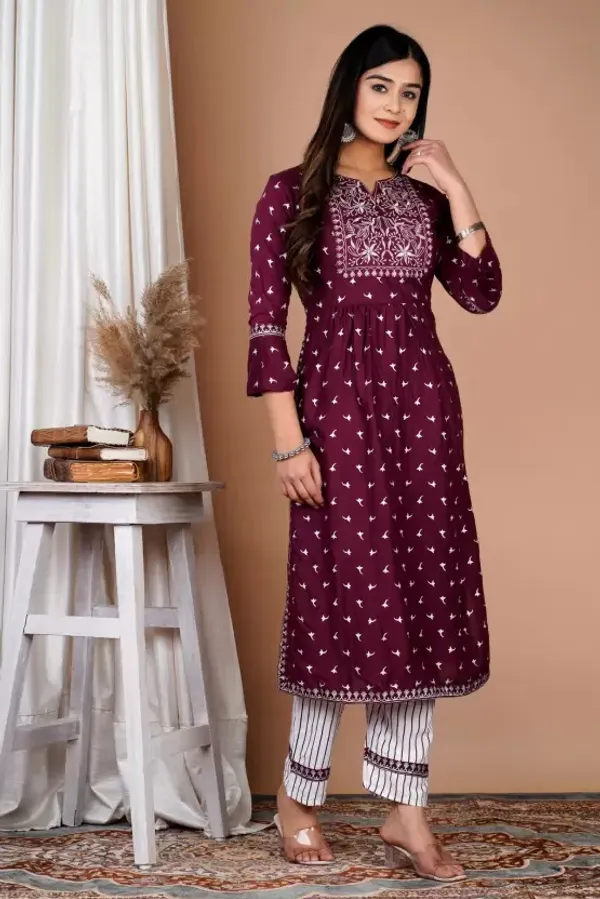 Purple_Viscose_Rayon_Embroidered::Printed_Ethnic_Set_For_Women