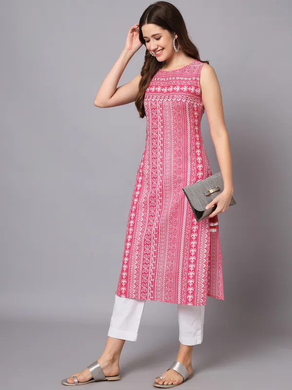 Pink_&__&_White_Viscose_Rayon_Embellished_Kurta_Set_For_Women