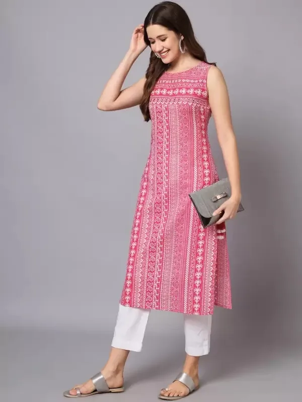 Pink_Cotton_Rayon_Printed_Kurta_Set_For_Women