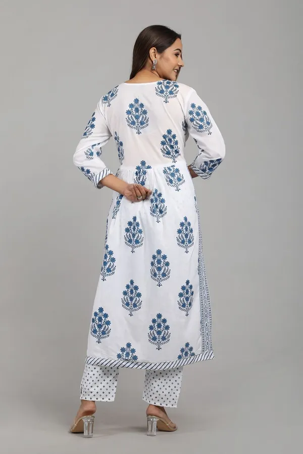 White_&__&_Blue_Pure_Cotton_Printed_Kurta_Set_For_Women