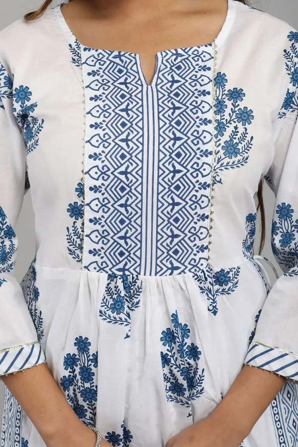 White_&__&_Blue_Pure_Cotton_Printed_Kurta_Set_For_Women