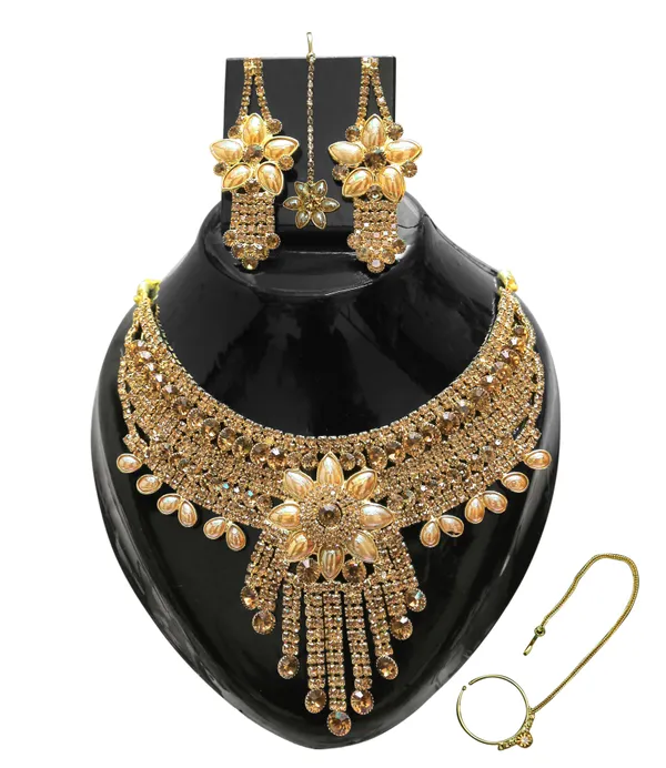 Latest_Traditional_Gold/Silver_Plated_Pearl_Beaded_Necklace_Jewellery_Set_for_Women/Girls
