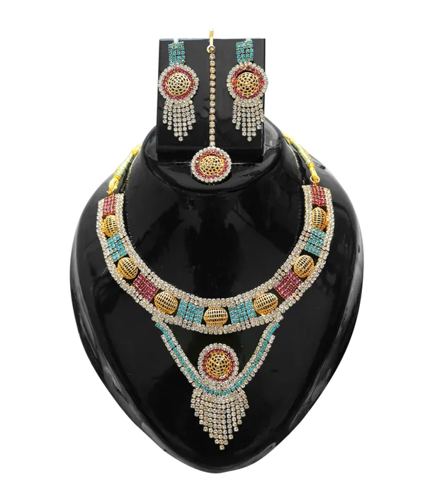 Latest_Traditional_Gold/Silver_Plated_Pearl_Beaded_Necklace_Jewellery_Set_for_Women/Girls