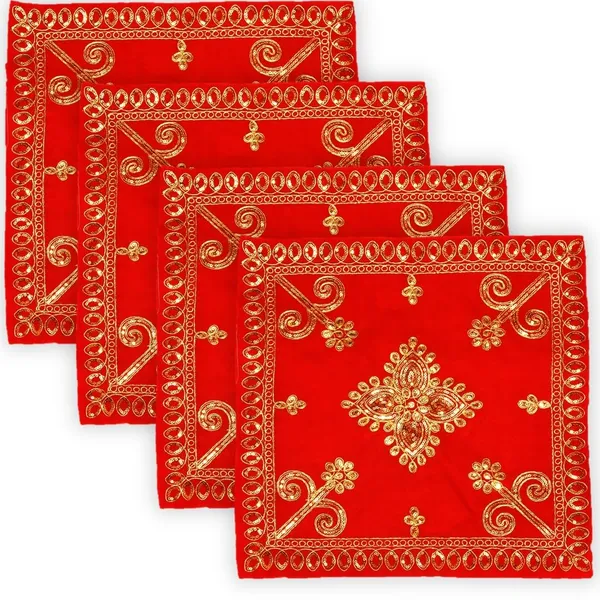 Designer_Maroon_Velvet_Puja_Cloth_/_Pooja_Aasan_Kapda_/_Embroidered_Chowki_Altar_Puja_Cloth_for_Mandir,_Temple_and_Other_Puja_Rituals_(Pack_of_4)__(_15"_x_15"_Inch)