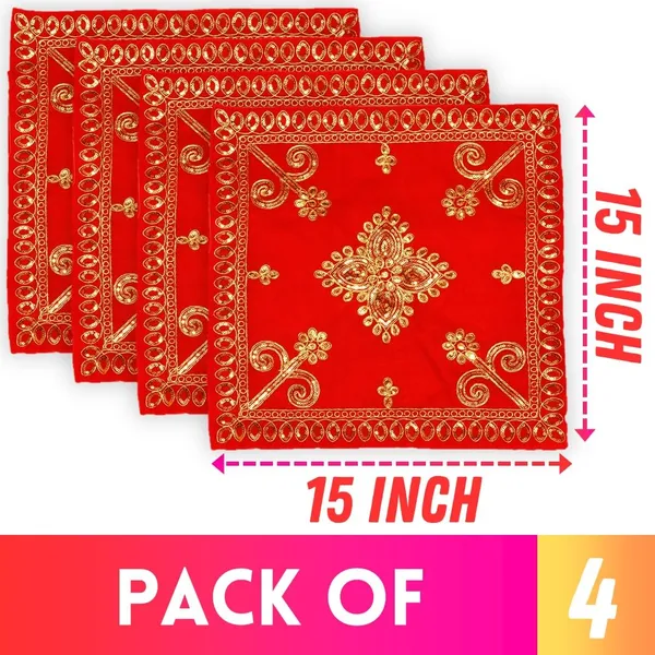 Designer_Maroon_Velvet_Puja_Cloth_/_Pooja_Aasan_Kapda_/_Embroidered_Chowki_Altar_Puja_Cloth_for_Mandir,_Temple_and_Other_Puja_Rituals_(Pack_of_4)__(_15"_x_15"_Inch)