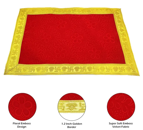 Super_Soft_Floral_Design_Emboss_Velvet_Pooja_Aasan_Cloth/Chowki_Aasan_Kapda_Mat_for_God_Idol_Sitting,_Puja_Mandir_Table_and_Temple_Shelf_-_Pack_of_3__(Size:_12_x_18_Inch)