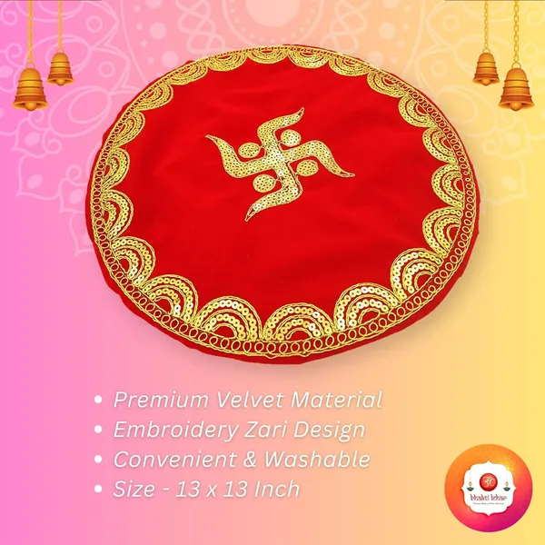 Round_Velvet_Aasan_Mat_for_Pooja_Mandir/Prasad_Thal_Posh_Cover_with_Swastik_Embroidery_Design_for_Diwali,_Navratri_and_Various_Puja_Rituals_(Pack_of_4)__(Size:_13_Inches)