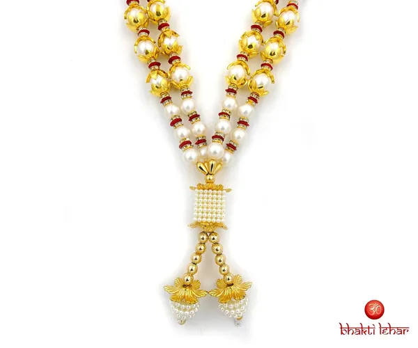 _Premium_Range_Of_Pooja_Accessories__(Size:_22_Inch)_Artificial_Double_Layer_Golden_White_Heavy_Pearl_Moti_Beads_Mala_Garland_For_Photo_Frames,_God_Idols_And_Loved_Ones