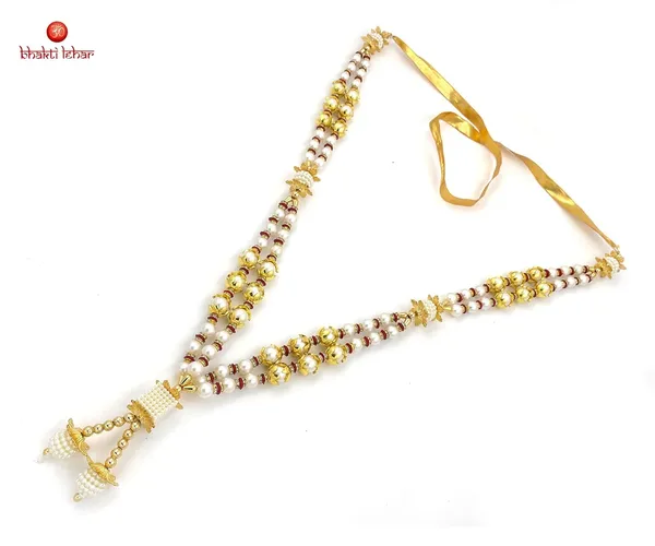 _Premium_Range_Of_Pooja_Accessories__(Size:_22_Inch)_Artificial_Double_Layer_Golden_White_Heavy_Pearl_Moti_Beads_Mala_Garland_For_Photo_Frames,_God_Idols_And_Loved_Ones