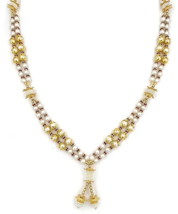 _Premium_Range_Of_Pooja_Accessories__(Size:_22_Inch)_Artificial_Double_Layer_Golden_White_Heavy_Pearl_Moti_Beads_Mala_Garland_For_Photo_Frames,_God_Idols_And_Loved_Ones