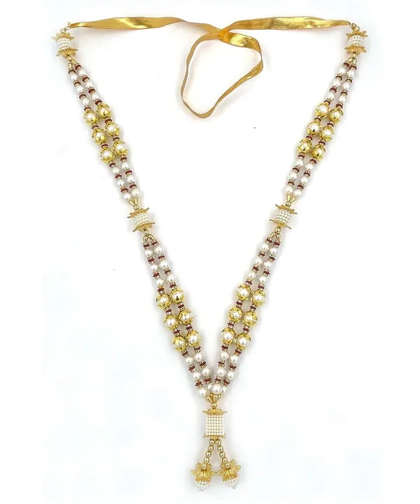 _Premium_Range_Of_Pooja_Accessories__(Size:_22_Inch)_Artificial_Double_Layer_Golden_White_Heavy_Pearl_Moti_Beads_Mala_Garland_For_Photo_Frames,_God_Idols_And_Loved_Ones