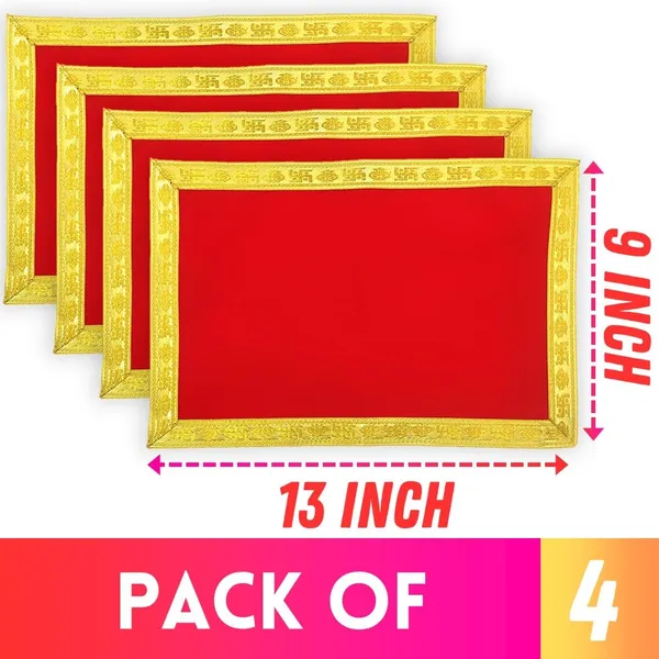 Premium_Plain_Red_&_Velvet_Pooja_Aasan_Cloth/Chowki_Aasan_Kapda/Altar_Cloth_for_Puja_Mandir_and_Temple_-_Pack_of_4__(_9_x_13_Inch