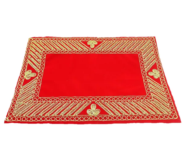 _Designer_Velvet_Pooja_Aasan_Cloth_for_God_Idols_(Size:_7"_X_11"_Inch)_|_Embroidered_Full_Jari_Design_Chowki_Kapda_Table_Cloth_Mat_for_Puja_Mandir,_Temple,_God_Assan_(Pack_of_1)