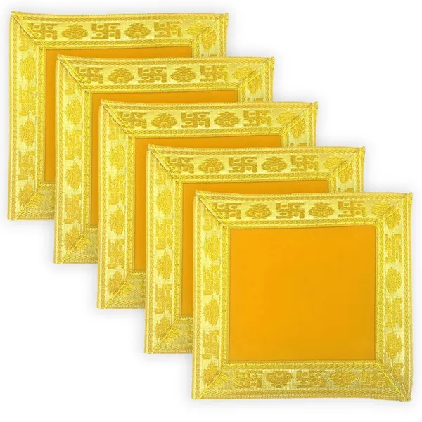 Plain_Red_&_Velvet_Pooja_Aasan_Cloth,_Chowki_Aasan_Kapda_Mat/Mini_Velvet_Altar_Cloth_for_Puja_Mandir_and_Temple_(Pack_of_5)_(5_x_5,_Yellow)__(Size:_5"_x_5"_Inch)_Small_Size