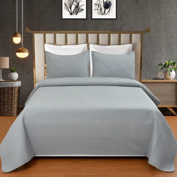 All_Weather_3_Pcs_100%_Cotton_Ultrasonic_280_Tc_Solid_King_Size_Quilted_Bed_Cover/Bedsheet_with_2_Pillow_Case_(Luxurious_90X100_Inches_254X228_cm)