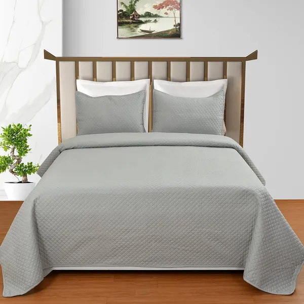 All_Weather_3_Pcs_100%_Cotton_Ultrasonic_280_Tc_Solid_King_Size_Quilted_Bed_Cover/Bedsheet_with_2_Pillow_Case_(LuxuriousOrchid_90X100_Inches_254X228_cm)