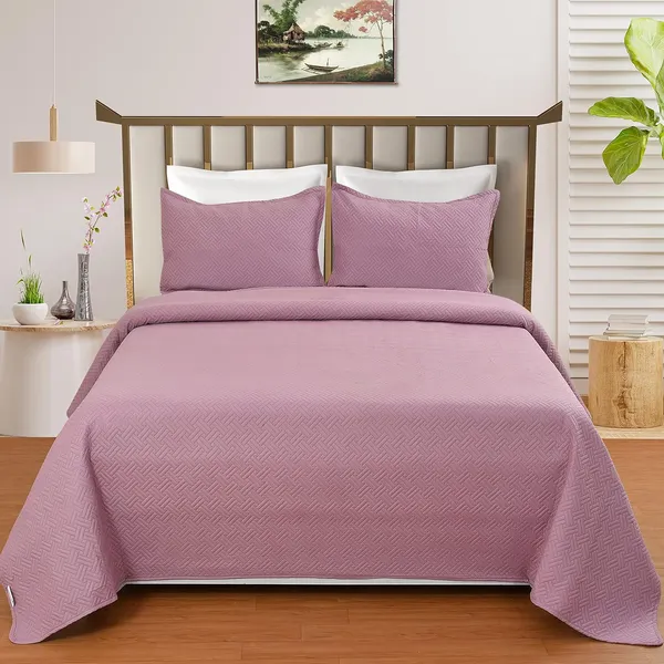 All_Weather_3_Pcs_100%_Cotton_Ultrasonic_280_Tc_Solid_King_Size_Quilted_Bed_Cover/Bedsheet_with_2_Pillow_Case_(LuxuriousMauve_90X100_Inches_254X228_cm)