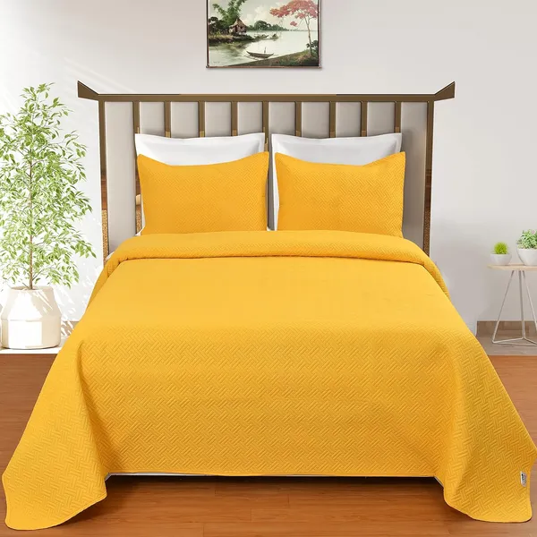 All_Weather_3_Pcs_100%_Cotton_Ultrasonic_280_Tc_Solid_King_Size_Quilted_Bed_Cover/Bedsheet_with_2_Pillow_Case_(Luxurious_90X100_Inches_254X228_cm)