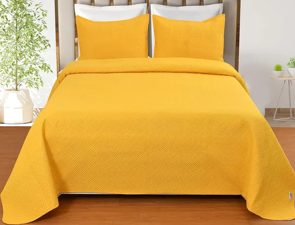 All_Weather_3_Pcs_100%_Cotton_Ultrasonic_280_Tc_Solid_King_Size_Quilted_Bed_Cover/Bedsheet_with_2_Pillow_Case_(Luxurious_90X100_Inches_254X228_cm)