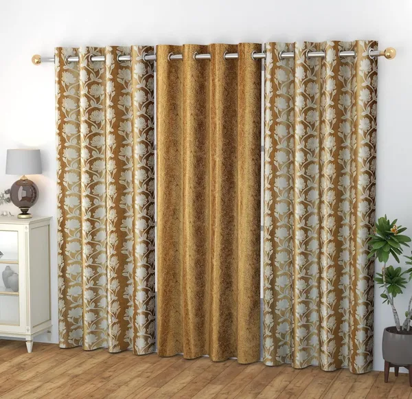 Polyester_Opaque_Rod_Pocket_Curtains_Set_With_Floral_Print_Suitable_For_Living_Room,_Bedroom,_Offices_Curtain_(Set_Of_3)