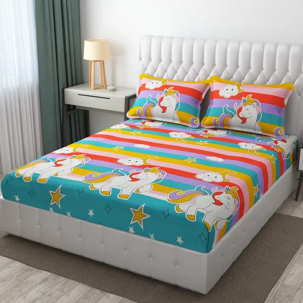 Kids_Cartoon_Unicorn_Printed_Double_Bedsheet_with_2_Pillow_Covers_Size_90_inch_x_100_inch